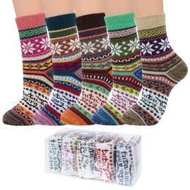 Century Star Christmas socks Wool socks for women Warm winter socks Cozy socks for women Fuzzy Socks with Gift Box 5 Pairs Snowflake One Size