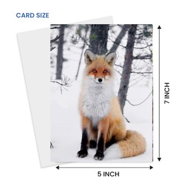 Red Fox-Animal themed Greeting card, Larger Size with Backside image & Blank inside - Unique Photography All Occasion Card for Wildlife, Animal Lovers, Family, Friends, Love, Holidays, Graduation