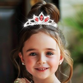 CAKURE Rhinestone Tiara Princess Crown and Tiaras Sparkly Birthday Hair Accessories for Women and Girls (f-red, one size)