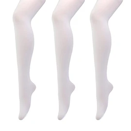 MANZI Women’s and Girls’ Basic Convertible Ballet Dance Tights with Variable Foot, 40 Denier, 3 Pairs - White