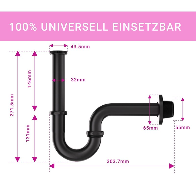 DETBOM Universal Siphon for Washbasin (Long Dip Pipe), Drain Pipe