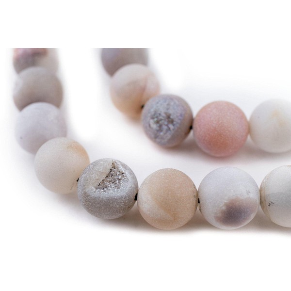 TheBeadChest Pearl Round Druzy Agate Beads 14mm Grey Gemstone 16