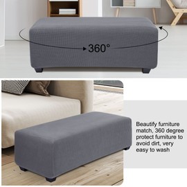 PiccoCasa High Stretch Ottoman Cover with Elastic Bottom, Soft Slipcover Jacquard Fabric Small Checks Rectangle Storage Stool Cover Furniture Covers Dark Gray Small
