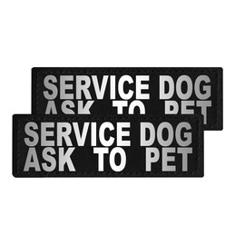 Dogline Service Dog Ask to Pet Vest Patches – Removable Service Dog Ask to Pet Patch 2-Pack with Reflective Printed Letters for Support Dog Vest Harness Collar or Leash Size A (1" x 2.75")