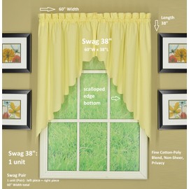 Today's Curtain, Orleans Scallop Curtain, Buttercup 38" Swag Pair, 60" W x 38" L, Buttercup