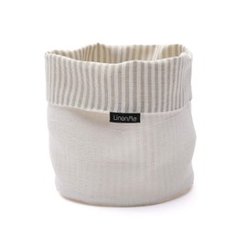 LinenMe Beige White Striped Linen Cotton Basket Jazz, MEDIUM (20 x 20 cm)
