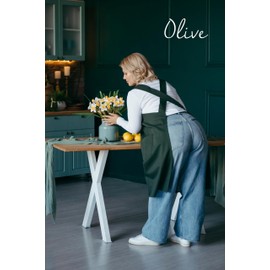 Bunny Street No-Tie Pinafore – 100% Cotton Japanese Cross-Back Apron for Women – Kitchen, Craft, Gardening Smock with Pockets Arfor tist, Florist and Baker (Olive)