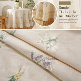 ANAZOZ Tablecloth Flowers Round Table Cloths Cotton 150 cm Table Decoration Wedding Rustic for Embroidery with Ruffles