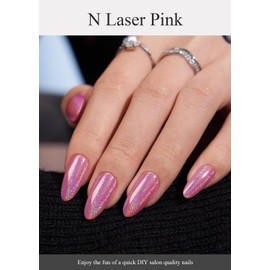 AutyaMee Semi Cured Gel Nail Strips (N Laser Pink), Holographic, 20 Pcs Gel Nail Wraps, Stickers, UV Light Required, Salon Quality, Long Lasting