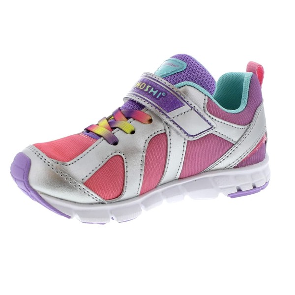 TSUKIHOSHI 3584 Rainbow Strap-Closure Machine-Washable Child Sneaker Shoe with Wide Toe Box and Slip-Resistant, Non-Marking Outsole - Silver/Lavender, 7.5 Toddler (1-4 Years)