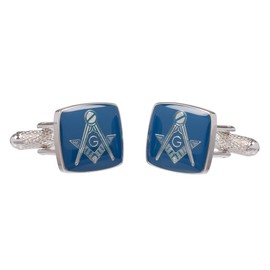 Masonic Cufflinks for Men - Freemason Blue Square & Compass Cufflinks Presented In GS Cufflink Box (Blue/Silver with G)