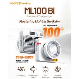 Godox ML100Bi 120W Bi-Color LED Video Light, 2800K-6500K COB Continuous Output Lighting with Reflector, Adapter for Filmmaking, Live Streaming, Video and Studio Photography