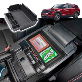 RUNROAD Upgrade Center Console Organizer Tray Compatible with Ford Explorer 2025 2024 2023 2022 2021 2020 Accessories, ABS Armrest Tray Console Dividers Secondary Storage Box Container, Black