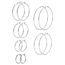 SNAGAROG 6 Pair Silver Hoop Earrings Set Stainless Steel Large Hoop Earrings Set Hypoallergenic Hoop Earrings Big Hoop Earrings Hooped Earrings for Women Girls (15/20/30/40/50/60mm)