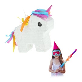 Relaxdays Mini Unicorn Pinata for Filling, Birthday Girl, for Hanging, HBT 25 x 24 x 7 cm, Rainbow, Children, Colourful