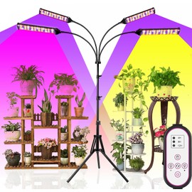 Godilay Plant Grow Light with Stand, 420LEDs Sunlight Full Spectrum Floor Plant Light with Timer, 10 Dimmable Levels 4 Head Plant Lamp for Indoor Plants with Stand for Veg and Bloom