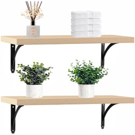 KDCMXS White Oak Floating Shelves for Wall 16 in - 0.71in Thick Engineered Wood with Solid Pine Core,Heavy Duty Water-Resistant Wood Floating Shelves for Wall,Bathroom,Bedroom Set of 2