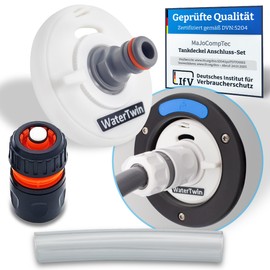 Water Tank Cap with Connection for Gardena Systems for Motorhomes, Caravans, Boats - Features Overflow Function and Double Hose Coupling (Suitable for 3-pin Tank Caps - Diameter: 78 mm, Grey with Neon Yellow Rim)