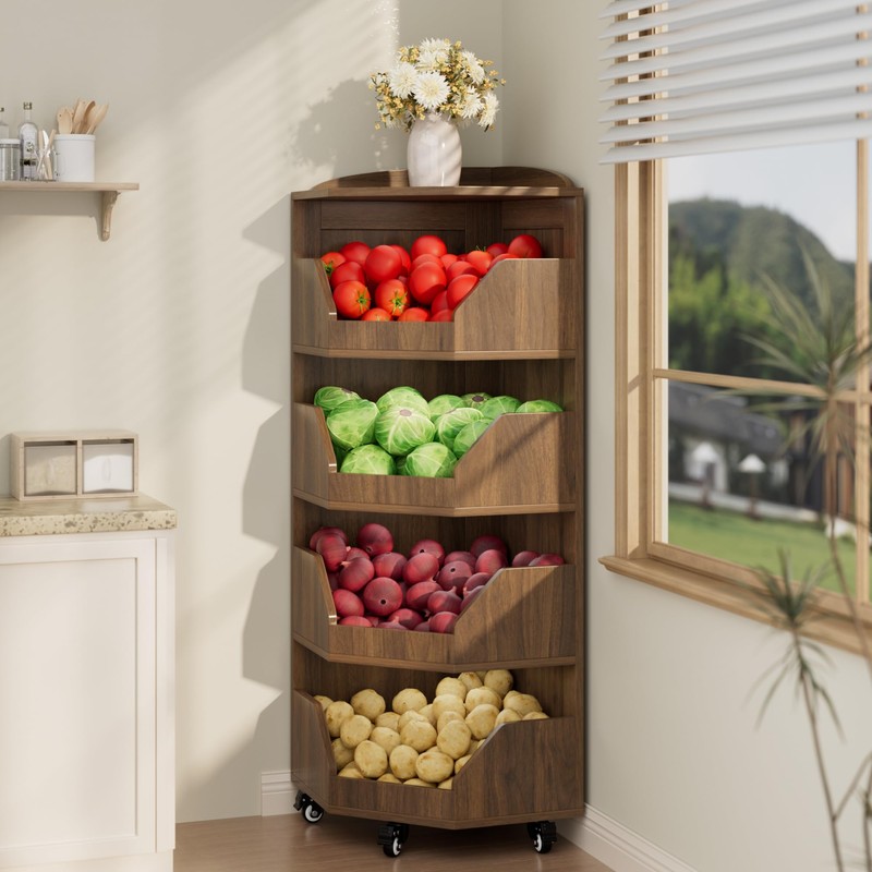 4-Tier Corner Fruit and Vegetable Storage Rack Snack Rack