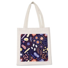LEVLO Microbiology Bacteria Shopping Bag Science Art Biologist Reusable Book Tote Bag Gift for Teacher Student (Microbiology Bacteria)