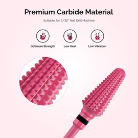 MelodySusie Professional Tornado Nail Drill Bits, 3/32'' Carbide Tungsten Multi-function Bits, Suitable for Manicure Pedicure Cuticle Gel Polishing, Salon Bits, Pink Blossom, Series Bit-X, XC