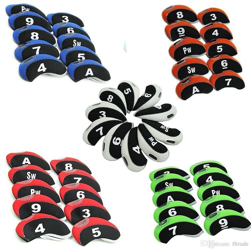 FLTRAD 10Pcs Golf Clubs Iron Head Covers 3-9 A/SW/PW Elastic