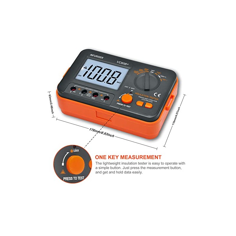 Probador digital de resistencia de aislamiento, medidor de megohmios YF-VC60B+,