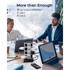 Power Strip Tower Surge Protector - JACKYLED 16 AC Outlets(13A) 6 USB Ports Electric Charging Station, 1050J Surge Electric Tower, 1625W Outlet Extender, 6.5ft Heavy Duty Extension Cord for Home