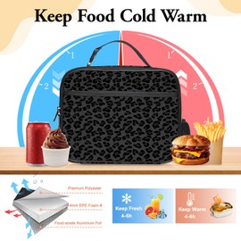Black Leopard Lunch Box for Women, Insulated Reusable Leopard Lunch Bag with Water Bottle Holder Portable Waterproof Leakproof Cheetah Lunch Tote Bag for School Picnic Travel Back to School Gifts