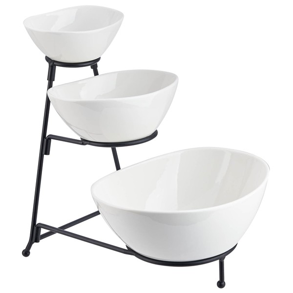 CHILDIKE 3 Tier Serving Bowl With Stand for Entertaining Porcelain