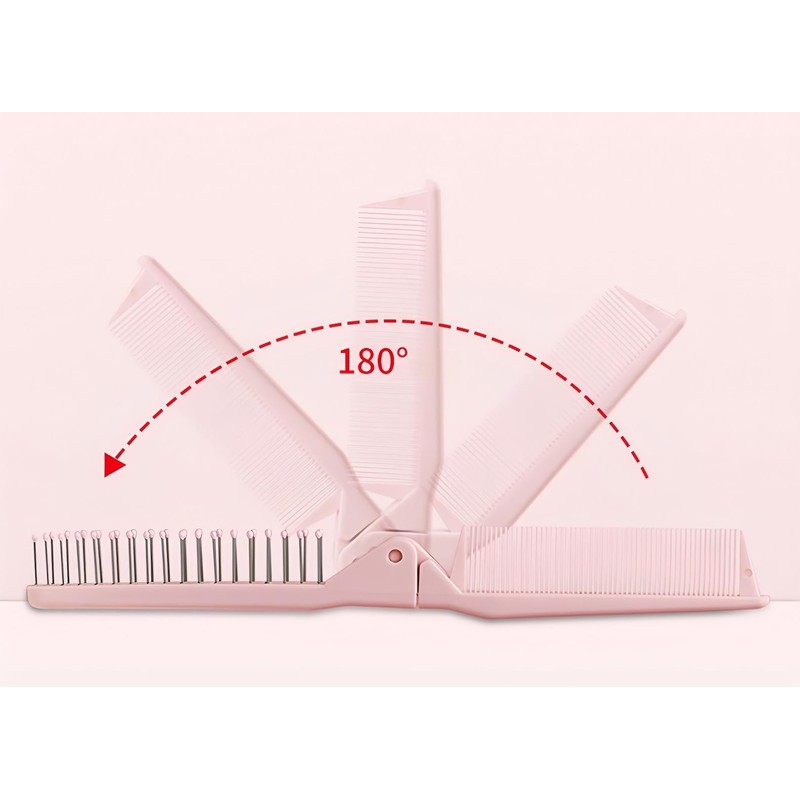 Pink Foldable Hair Comb - Compact Travel Brush for Purses