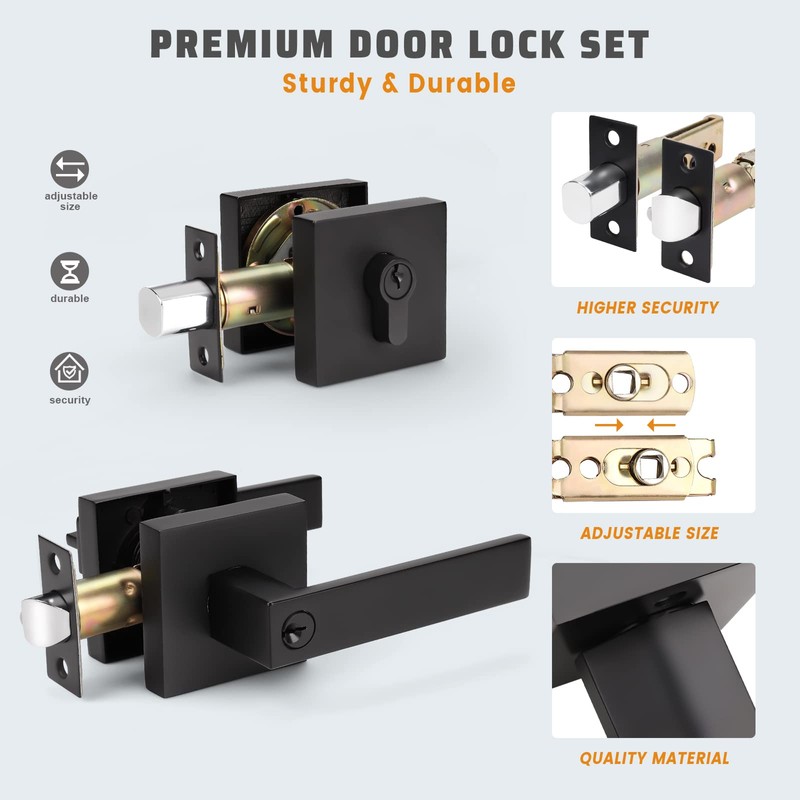 KNOBWELL 1Pack Entry Lever Door Handle and Single Cylinder Deadbolt