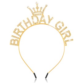 CUBACO Birthday Girl Headband Birthday Tiara Crown for Women, Happy Birthday Decorations Princess Crown Rhinestone Accessories for Gift