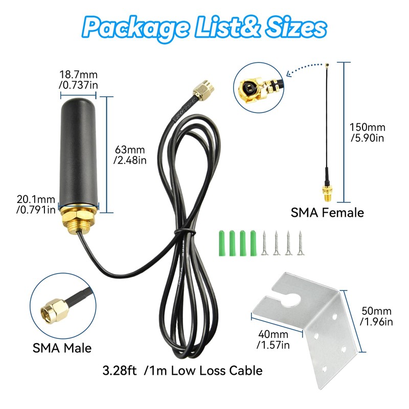 Boobrie 915Mhz LoRa Antenna Omni-Directional 5dBi SMA Male + 15CM