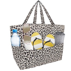 LUKIUP Family Beach Bag, XL Swimming Bag with Mini Swimming Bag, Beach Bag, Shopping Bags for Travel, Shopping and Everyday Use (Black), leopard