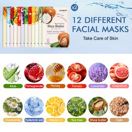 KONEUK 24 Pack Sheet Face Masks Skincare for Women, Hydrating Collagen Essence Face Masks Suitable for All Skin Types, Face Mask Gifts Set for Spa Party, Bulk Facial Masks for Women Skin Care