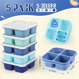 Honeydak Snack Containers 4 Compartment, 5 Pack Bento Snack Boxes Reusable Lunchable Containers with Lids Divided Meal Prep Lunch Food Storage Box for School Work Travel(Blue Ombre Color)