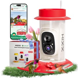 HIXX Smart Hummingbird Feeder with Camera Solar Powered, with Ant Moat & Bee Proof AI Bird Recognition, Easy Clean & Refill, with Coolfly Birdwatching APP, Ideal Gifts for Hummingbird Lover (17.5 oz)