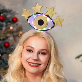 CASDRE Evil Eye Headbands Light up Headpieces Stars Hair Hoop Sparkly Hair Accessories for Adult and Childs (B Gold)