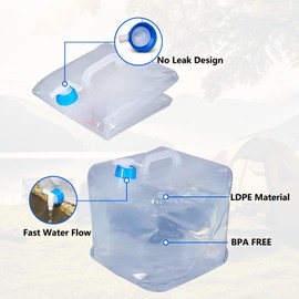 Zkacsue 2-Pack 5.3 Gallon Collapsible Water Container with Spigot, Foldable Water Jug，LDPE Material,Leak-Proof Design，Portable Camping Water Storage Carrier Jug for Outdoor