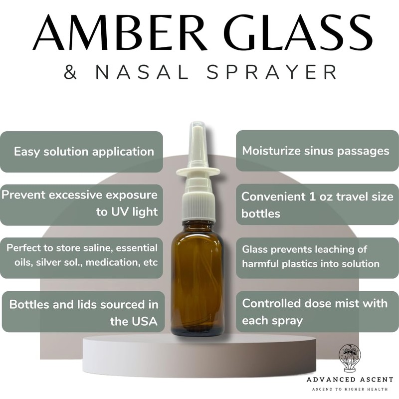 ADVANCED ASCENT Amber Glass 1 oz Nasal Sprayer! EMPTY, Refillable,