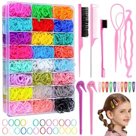 2000 Mini Bandas de Goma, Accesorios para Cabello para Niños Pequeños de 24 Colores con 18 Herramientas de Peinado para El Cabello, en Caja, para Niños y Mujeres