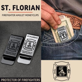 FaithHeart Money Clip for Hero Fireman Saint Sebastian Amulet Card Holder Unisex Wallet Black