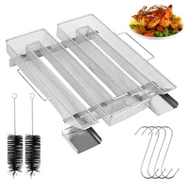Cold Smoke Generator Made of Stainless Steel, Square Smoker Snail, Savings Burn Smoker Oven with Handle, with 4 Meat Hooks + 2 Cleaning Brushes, Meat Smoker Oven for Kettle Grills, Smokers and