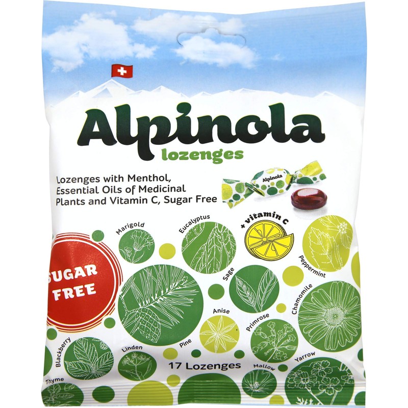 Alpinola Lozenges with Menthol, Essential Oils & VIT C, Sugar