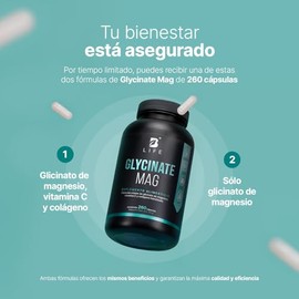 B Life Glicinato de Magnesio  260 Cpsulas con 1800 mg por porcin  Frmula de Alta Absorcin para Relajacin y Sueo Reparador.                            