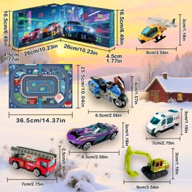 2025 Christmas Advent Calendar for Kids - 24 Pcs Die-Cast Toy Alloy Car Christmas Countdown Set with Play Mat, Holiday Stocking Stuffers Party Favor Surprise Gift Box for Boys Girls Toddler