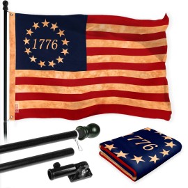 UD_G128 Combo Pack: 6 Ft Tangle Free Aluminum Spinning Flagpole (Black) & Betsy Ross 1776 Tea-Stained Flag 3x5 Ft, LiteWeave Pro