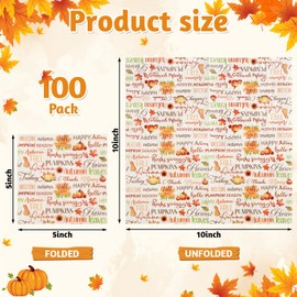 NatNarr 100 Pcs Fall Paper Napkins, Autumn Cocktail Napkins with Maple Leaves Pumpkins Words Disposable Thanksgiving Napkin Fall Dessert Beverage Napkin for Harvest Home Kitchen, 5X5 Inch