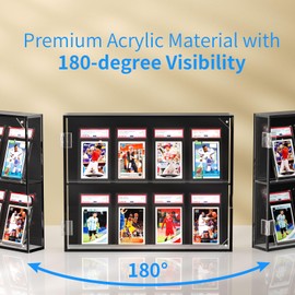 NIUBEE Acrylic Baseball Card Display Case, 8 Graded Card Display Frame Wall Mount with UV Protection Clear View, Sports Card Display Case with Magnetic Door for Football Basketball Hockey, Horizontal